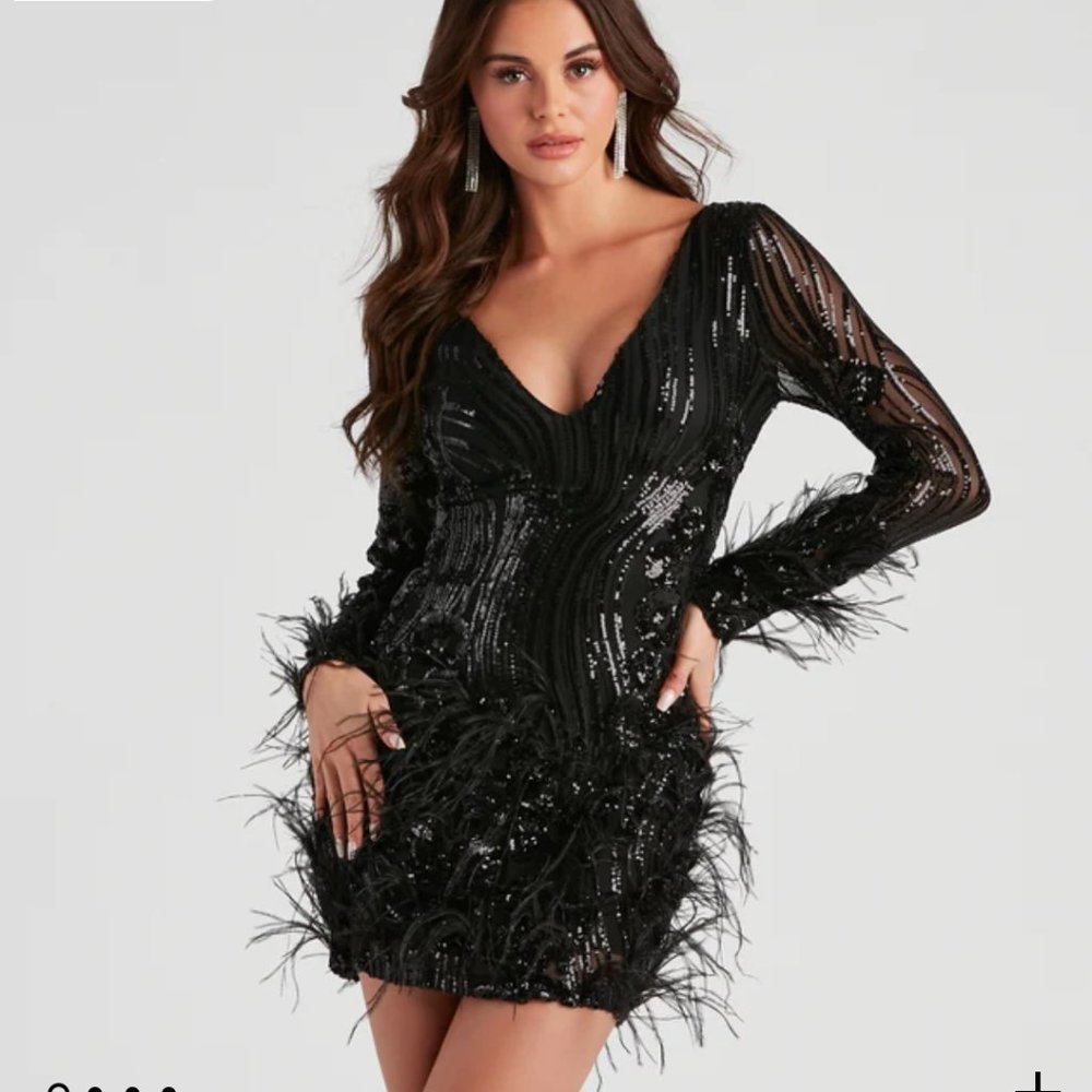 Desirae Sequin Feather Short Dress